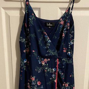 Lulu's Long Blue/Floral Wrap Dress